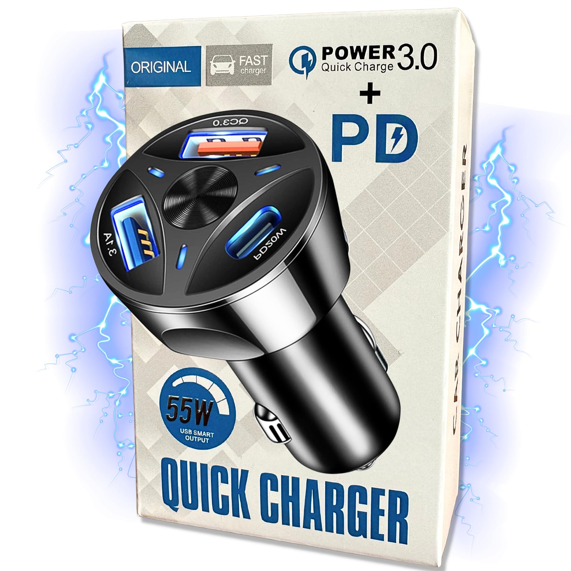 55W USB SMART OUTPUT QUICK CAR CHARGER